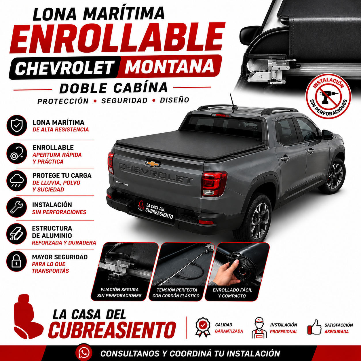 Lona Marítima Enrollable Chevrolet Montana Doble Cabina