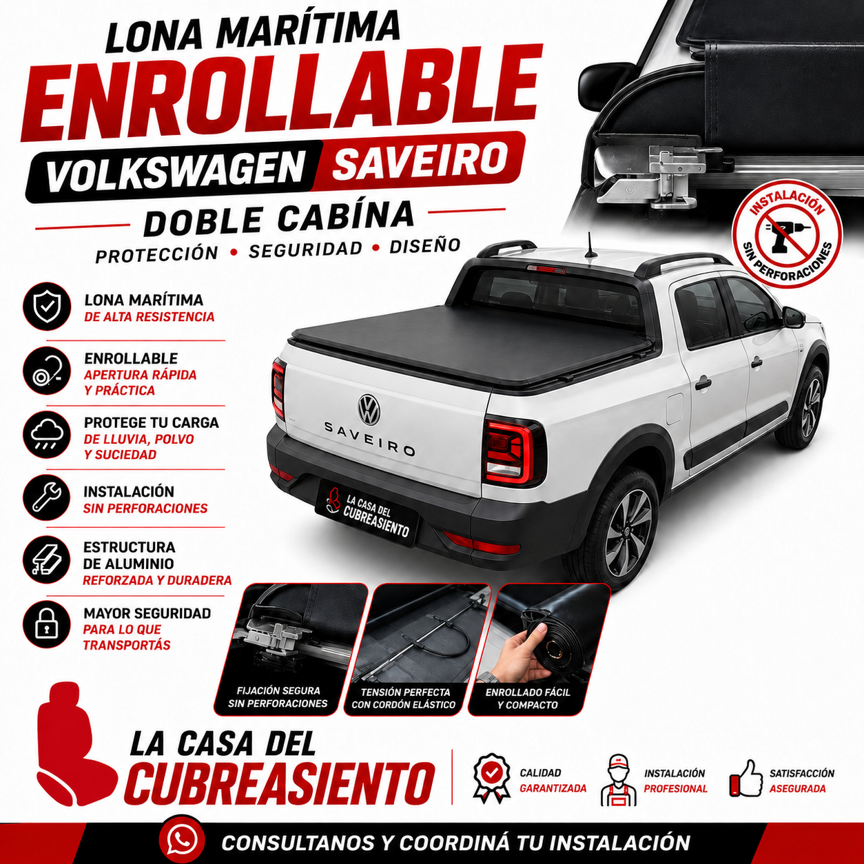 Lona Marítima Enrollable Volkswagen Saveiro Doble Cabina